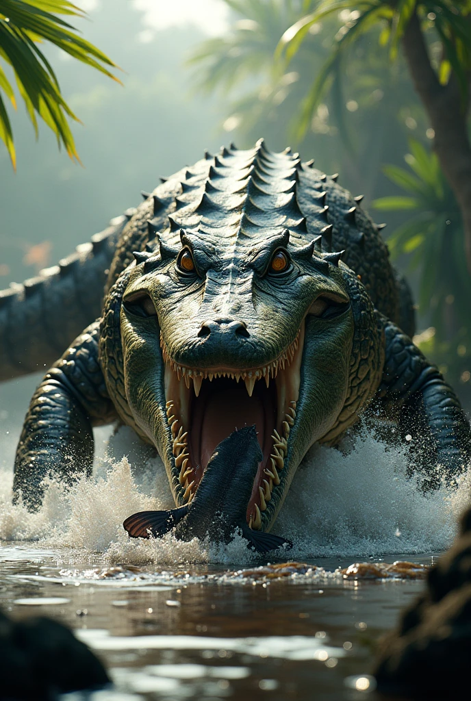 A giant crocodile feeding 
