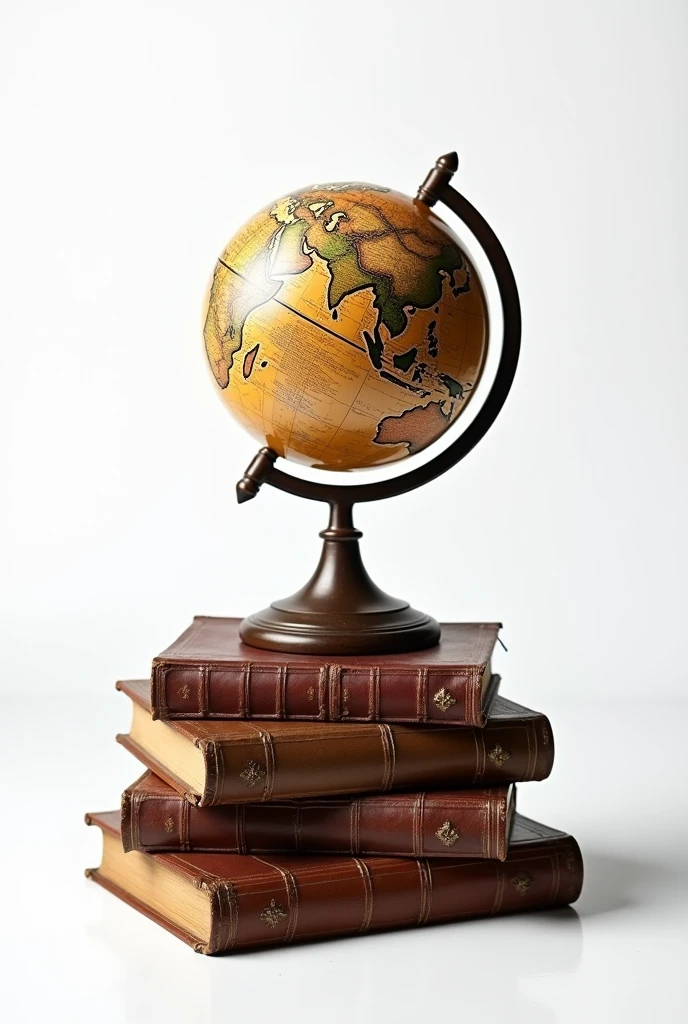 Globe with stand stands on books on white background