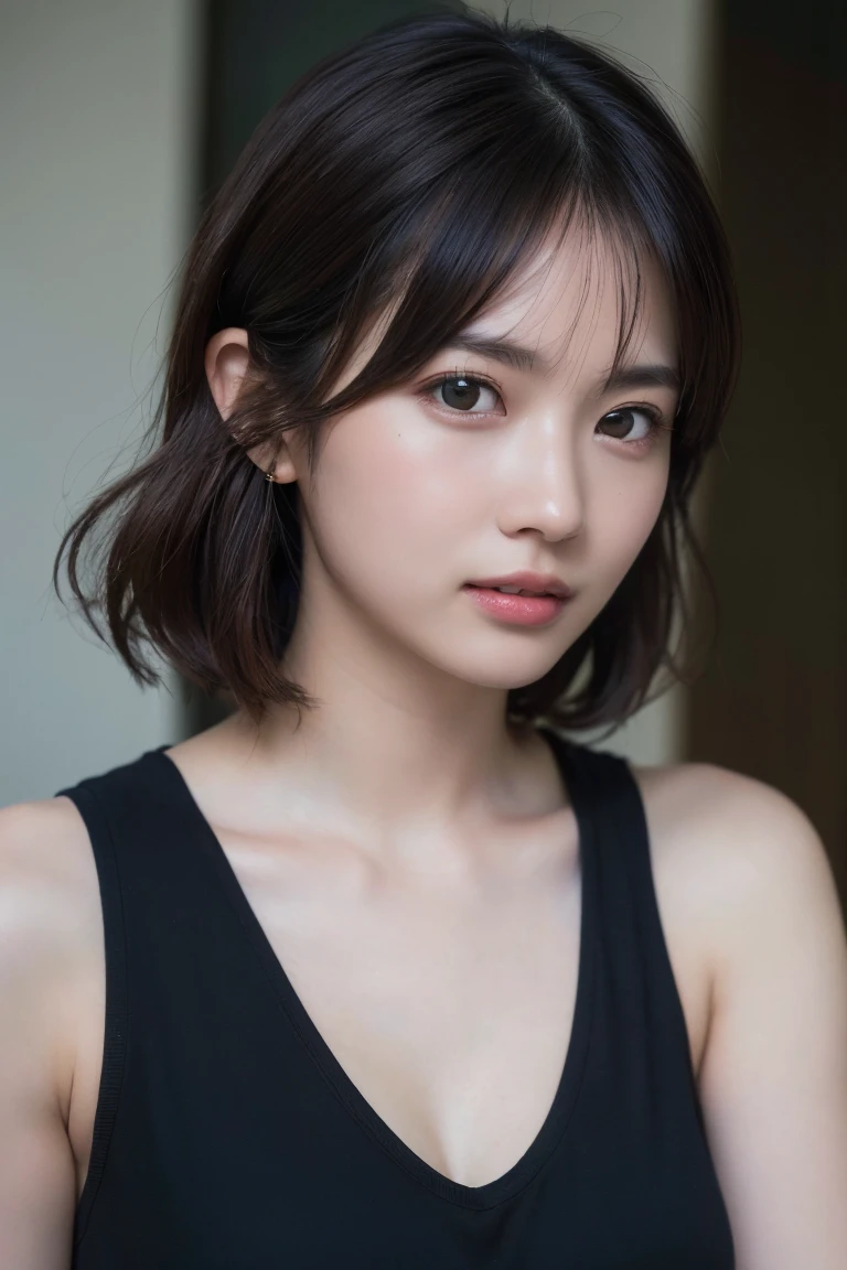 (Highest quality:1.4),(masterpiece:1.4),(Realistic:1.4),(Realistic:1.2),(超High resolution, RAW Photos:1.4),(High resolution, Very detailed:1.2),(8k:1.2),Movie Photos,Photographed in natural light, a photo of a dark-haired,one person's,smile,Spring Clothes, Simple Earrings,alone,wear,((Upper Body:1.3))