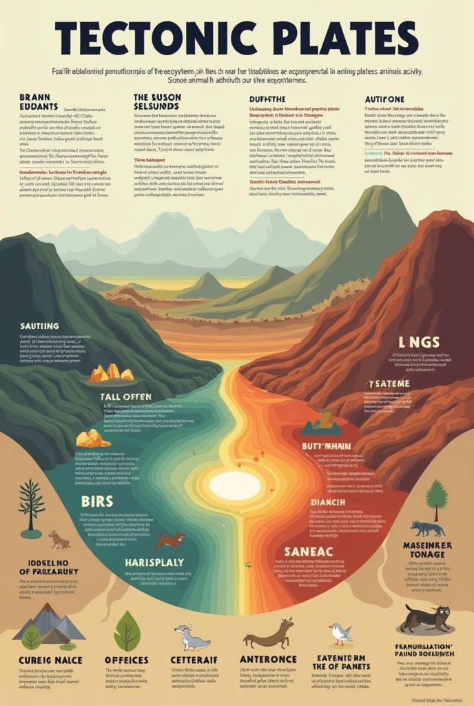 a science educational poster about what would happen to the ecosystem if there is no tectonic plates ( include effects like no volcanoes, mountains and no habitats for animals and etc