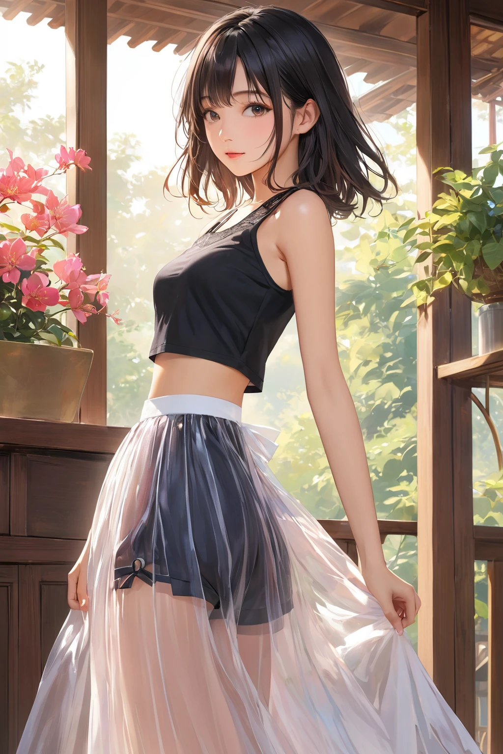Short skirt, White panties,Small Bust,Black socks,whole body