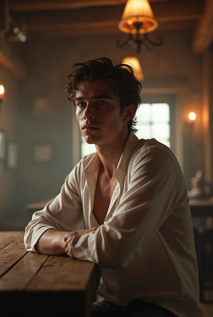 Young handsome cute white white skin soft skinny beautiful en un bar de cowboy