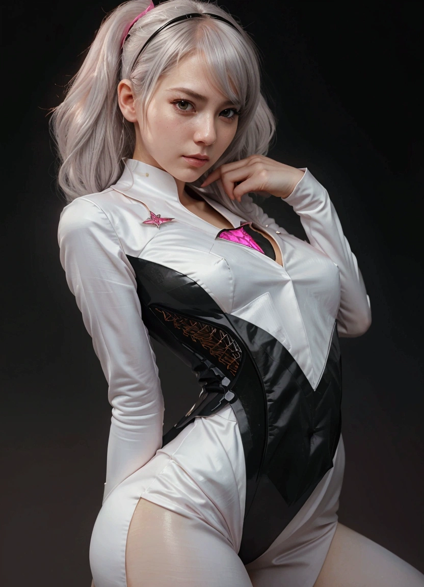 a close up of a woman in a white and pink suit, krenz cushart and artgerm, ross tran 8 k, ross tran style, ross tran!!!, cute ani e girl, chris moore. artgerm, by Ross Tran, anime girl - girl with silver hair, style of stanley artgerm, style artgerm