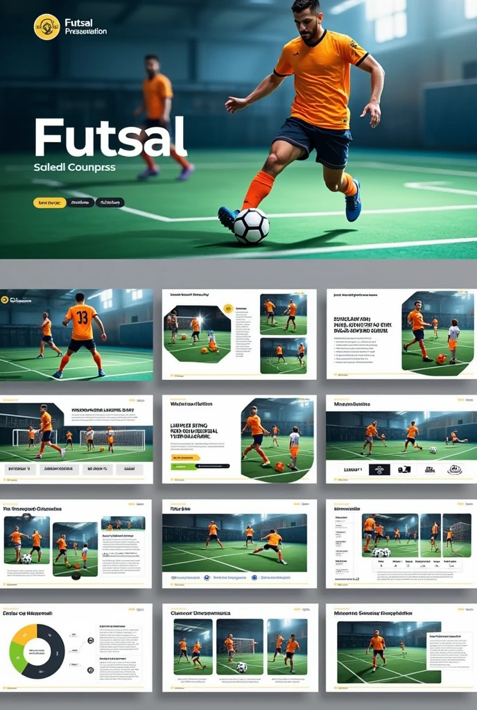 I want to create some slides to present about the sport Futsal in English with text and rules