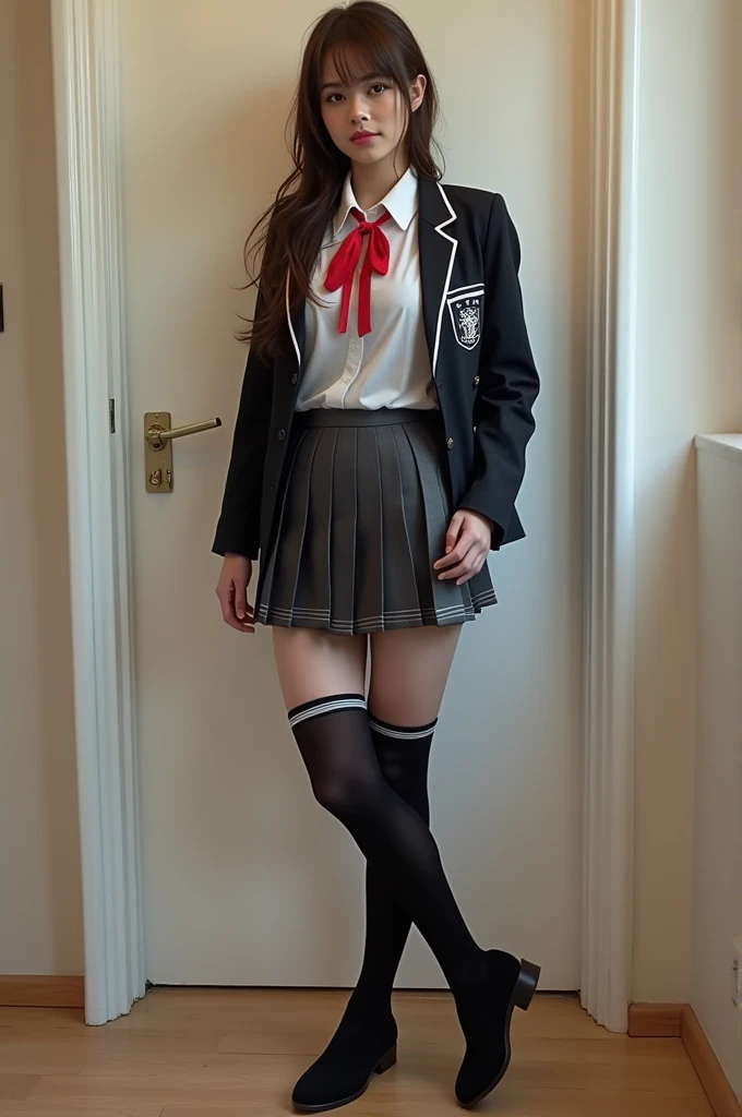 A girl in school uniform with a thick ass and big boobs