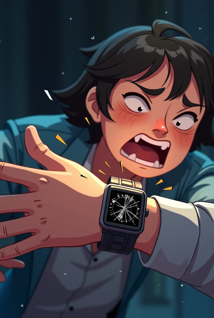 animation image of a person breaking their monitoring seizure watch due to a collapse