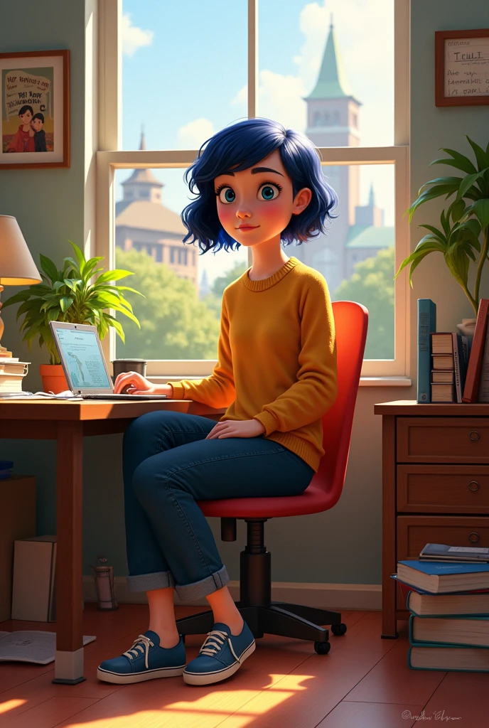 Create what the character Riley from Inside Out 2 would look like if she were in college