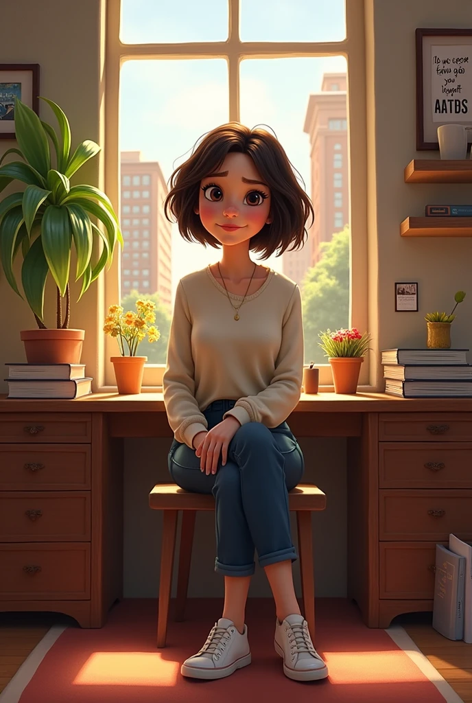 Create what the character Riley from Inside Out 2 would look like if she were in college