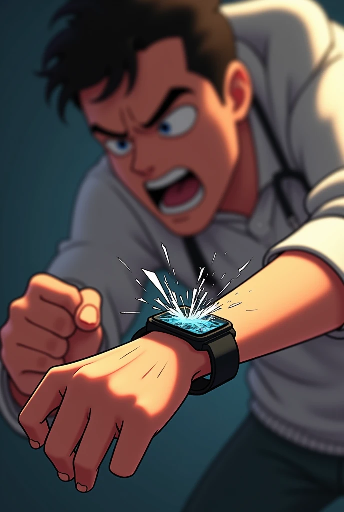 animation image of a person breaking their monitoring seizure watch due to a collapse