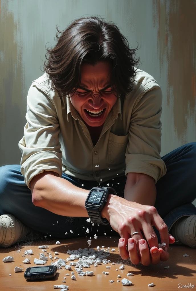 graphic image of a person breaking their monitoring seizure watch due to a collapse