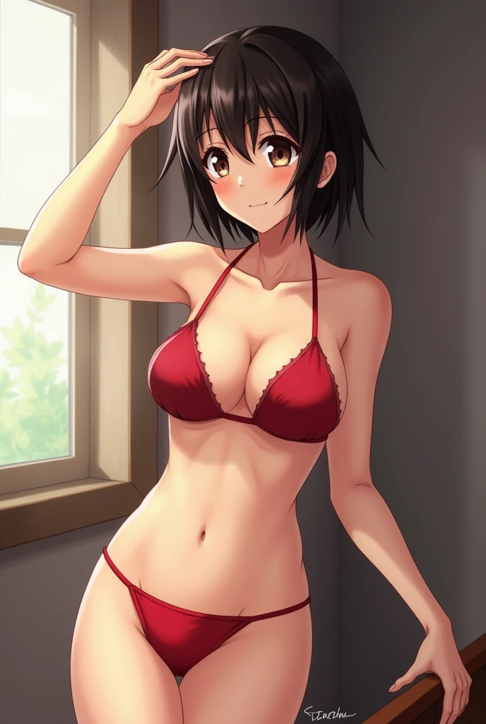 Make a picture of Mikasa without a bra