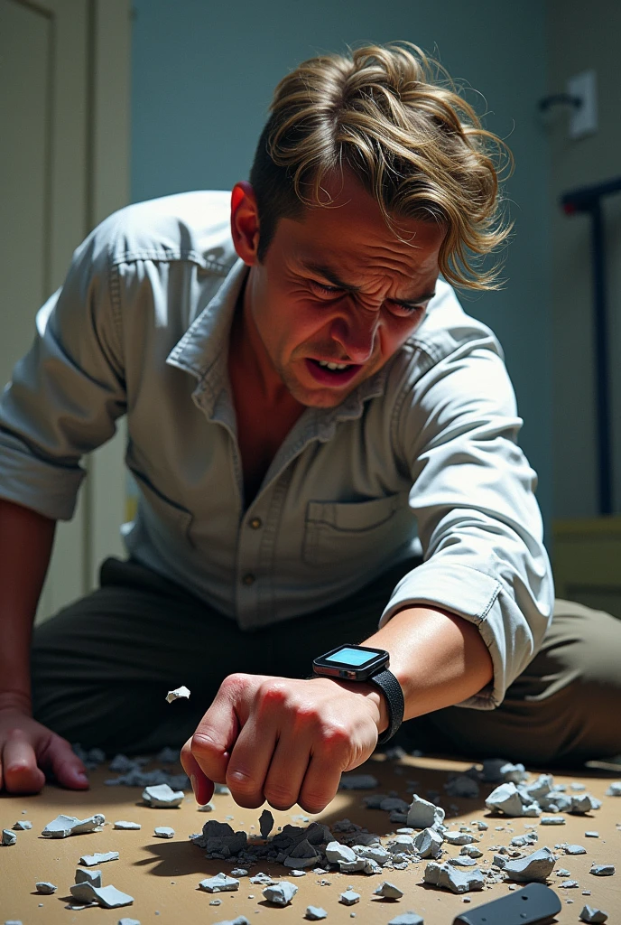 graphic image of a person breaking their monitoring seizure watch due to a collapse