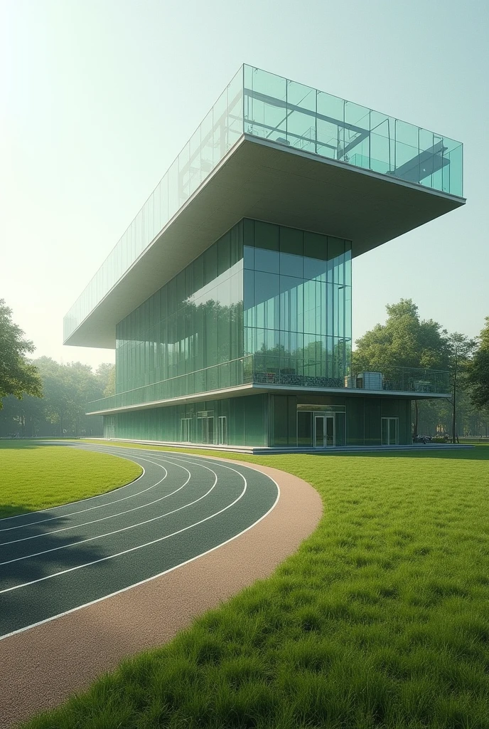 Track field transforming into a building 
