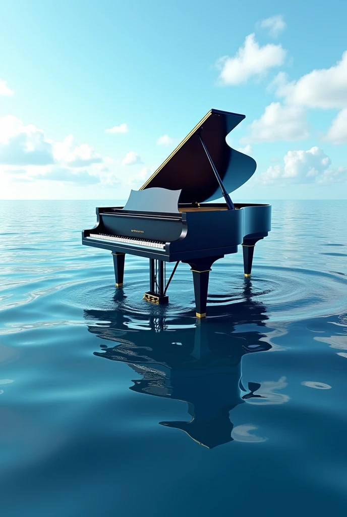 Piano in the water of ocean