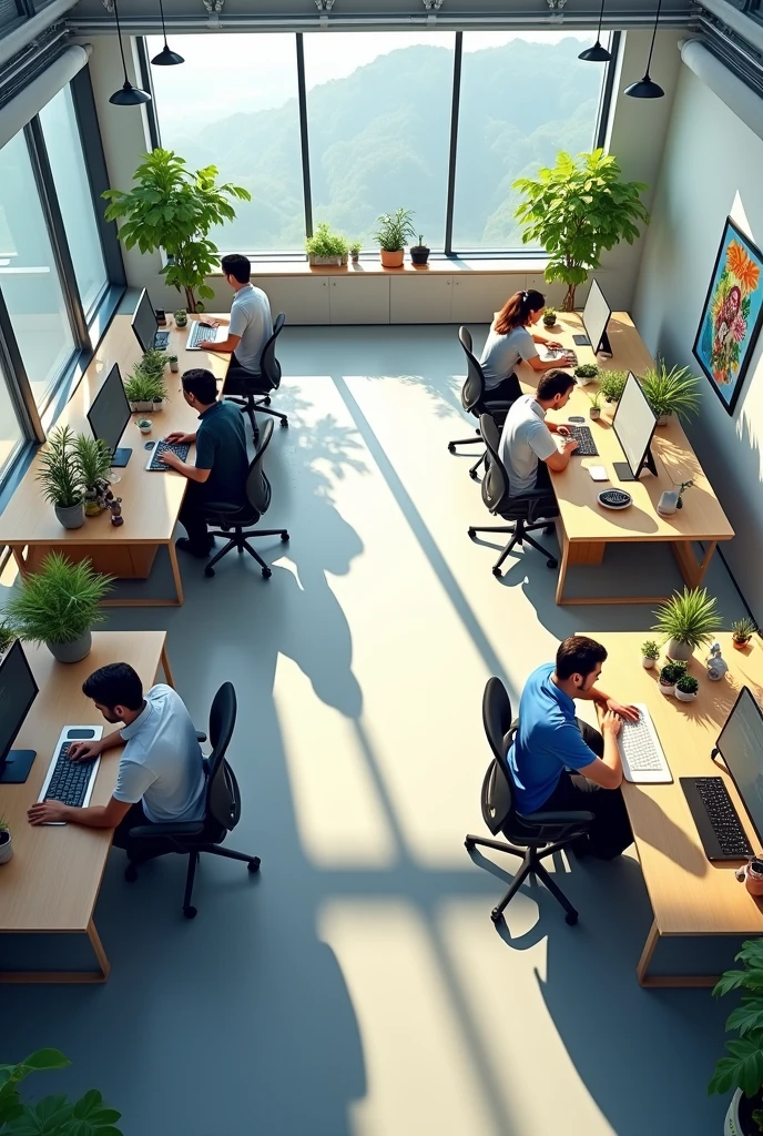 An open office style work area for 8 positions 