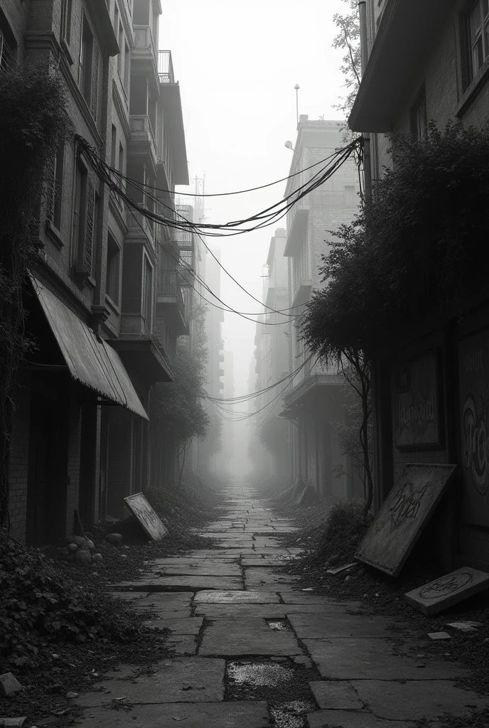 Concept art of abandoned street...black and white concept...hint of colour