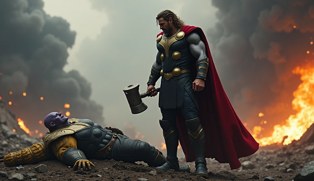 Scene 28: Thor’s Revenge
Thor decapitates Thanos in a fit of rage, but the victory feels hollow as the damage is irreversible.