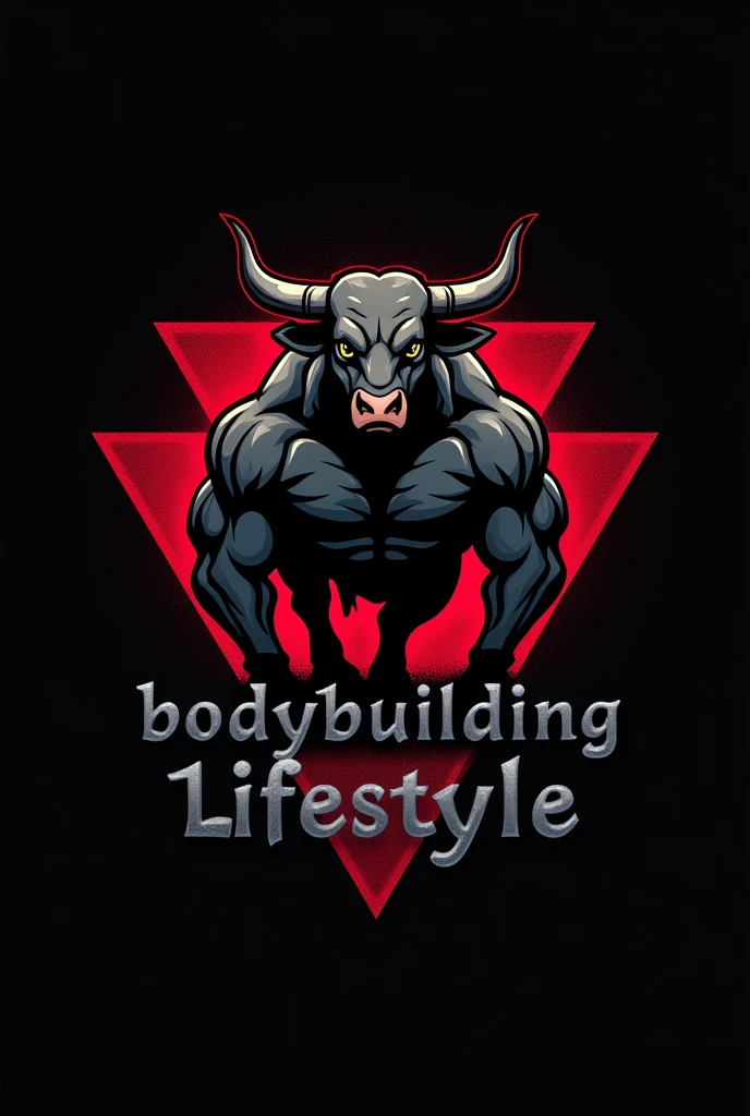 Design a powerful and dynamic logo for a brand featuring a strong, muscular bull as the central figure, symbolizing strength, power, and determination. The bull should have well-defined muscles, with a stance that conveys energy and dominance, embodying the essence of bodybuilding and fitness. Use sharp, angular lines to emphasize the bull's muscular build and add a sense of intensity. Incorporate bold, dark tones like black, deep red, or metallic gray to create a fierce and commanding presence. The logo should include the phrase 'BODYBUILDING LIFESTYLE' in a bold, modern font that complements the aggressive and energetic vibe of the design