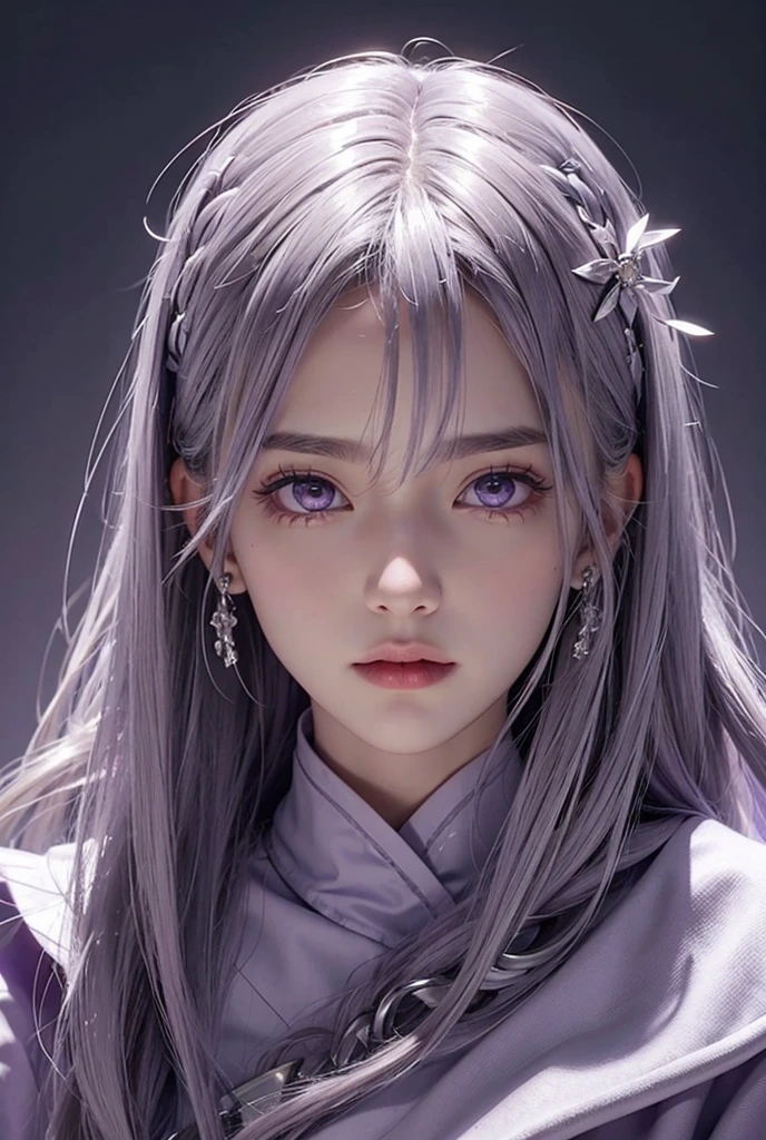 Highest quality, Angel Halo, Purple eyes, Purple eyes, Gray Hair, Gray Hair, Overlooking, look up,