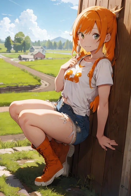 hitenkei style, claude monet style, oil painting, grain farm, iowa, tractor, ((topless)), nsfw, masterpiece, summer, 1 girl, erect nipples, intricately detailed, navel, bare shoulders, redhead, necklace, cowboy hat, scenery, extremely detailed, bare breasts, puffy nipples, blue eyes, bare stomach, soaked, medium breasts, wrist watch, , soft eyes, smiling, armpit, sweaty, happy, half open eyes, lusty eyes, blushing, long hair, 1 ear visible, side bangs, sleepy eyes, large nipples, lifeless eyes, full body, denim shorts, hotpants, scenery, grain silo, huge nipples, long nipples, slim waist, saggy breasts, haystack, glasses
