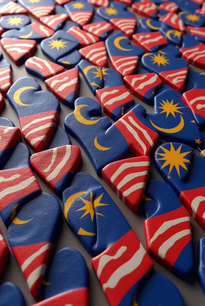 a photorealistic 3d render of the malaysian flag logo, repeated on a canvas, highly detailed, vibrant colors, realistic lighting, masterpiece