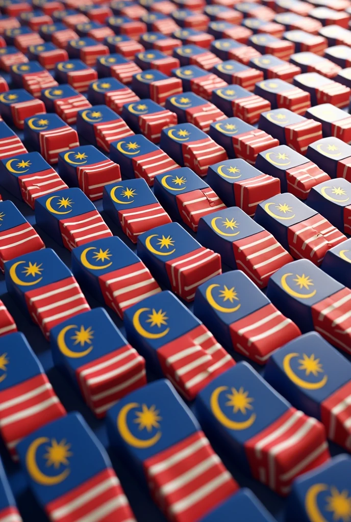 a photorealistic 3d render of the malaysian flag logo, repeated on a canvas, highly detailed, vibrant colors, realistic lighting, masterpiece