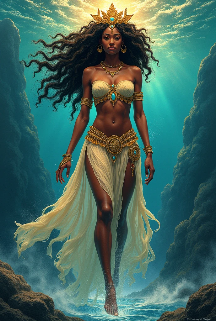 Drawing of Yemanja as a full-body goddess, Showing legs. With characteristics of orixá