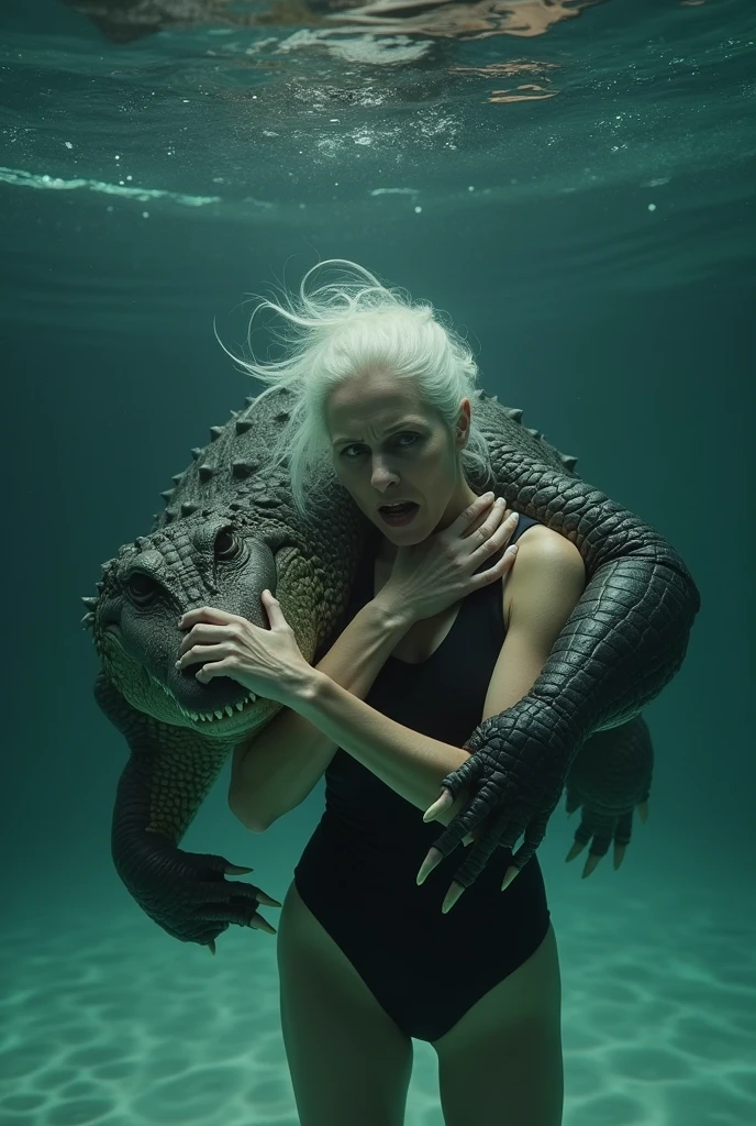 Creature from the black lagoon carries faint limp topless pink thong horny aroused beautiful blonde girl in his arms embrace cuddling her nsfw