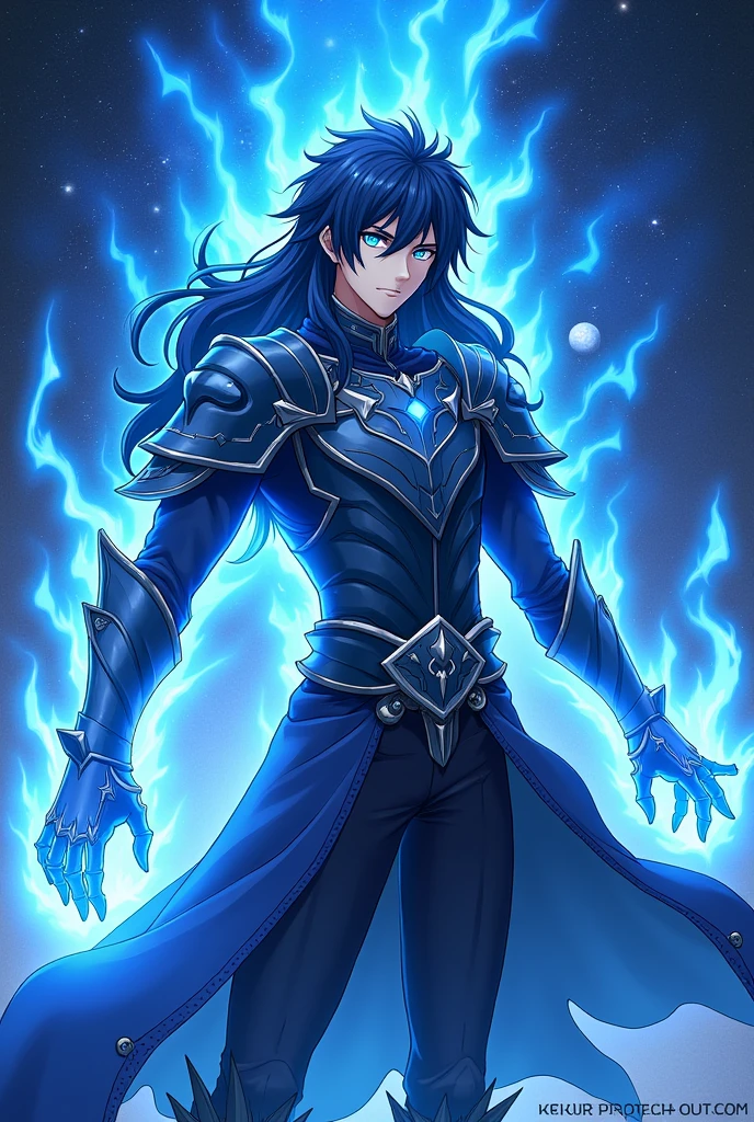 REMEMBER TO PUT IN THE IMAGE "The Eminent Divine Spirit". I need the same character to emanate a form of power similar to Meliodas' Wrath Claw from Nanatsu no Taizai this time., but with Cobalt Blue aura (MAKE THE IMAGE WITH JAPANESE ANIME LINE) and written "The Eminent Divine Spirit" into the image, as if it were the cover of a book. put the name: (The Eminent Divine Spirit), written in the drawing, as if it were a book cover. put the name: (The Eminent Divine Spirit), written in the drawing, as if it were a book cover. put the name: (The Eminent Divine Spirit), written in the drawing, as if it were a book cover. put the name: (The Eminent Divine Spirit), written in the drawing, as if it were a book cover. put the name: (The Eminent Divine Spirit), written in the drawing, as if it were a book cover. put the name: (The Eminent Divine Spirit), written in the drawing, as if it were a book cover. Create a character, TEENAGE HUMAN MALE WITH ARMOR WITH WOLF DESIGNS on the armor with traces of the drawing in JAPANESE ANIME style. put the name: (The Eminent Divine Spirit), written in the drawing, as if it were a book cover. IN a cosmic environment, long black hair with a cobalt blue streak in one hair, cobalt blue eyes. put the name: (The Eminent Divine Spirit), written in the drawing, as if it were a book cover.