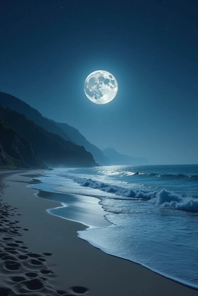 A coastal landscape with moonlight at the seaside on the beach in a square image with the name Emerson Felix written in letters harmonized with the image 