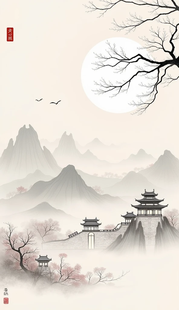 Chinese style，landscape，architecture，abstract，Ink Painting，Elegant