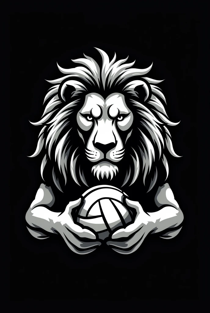 Create a logo for a volleyball team that is black and decorated with a lion and a ball in the middle that is called the Lion of Judah