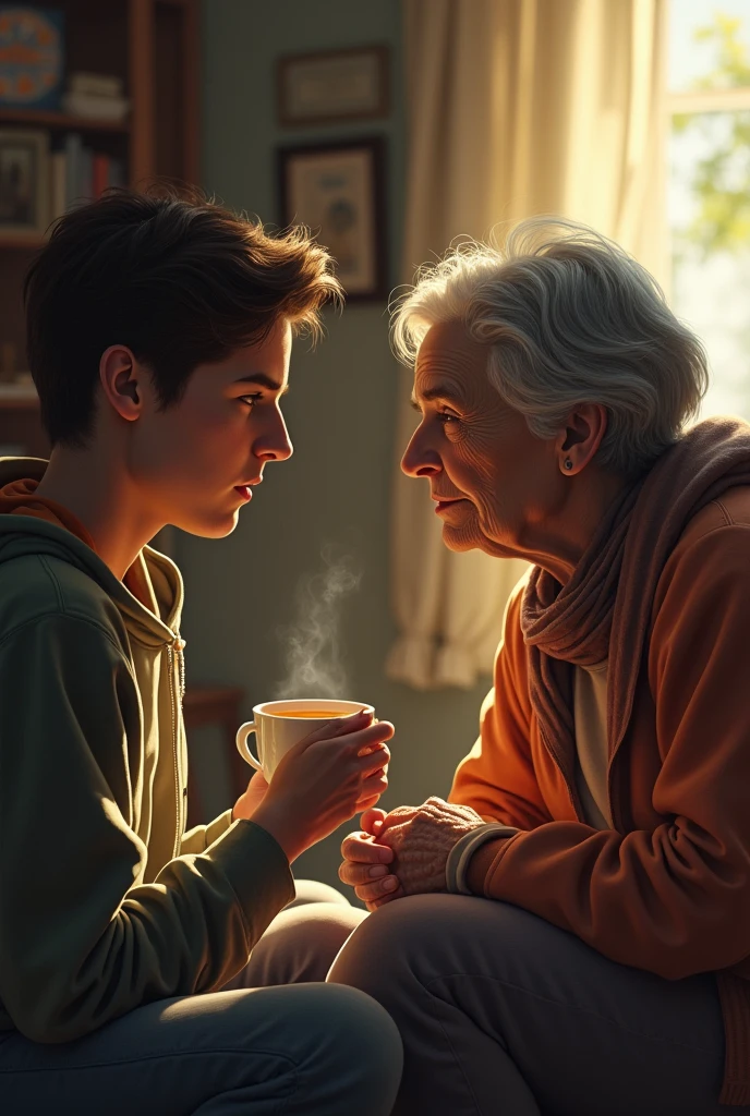 r talking to his mother
