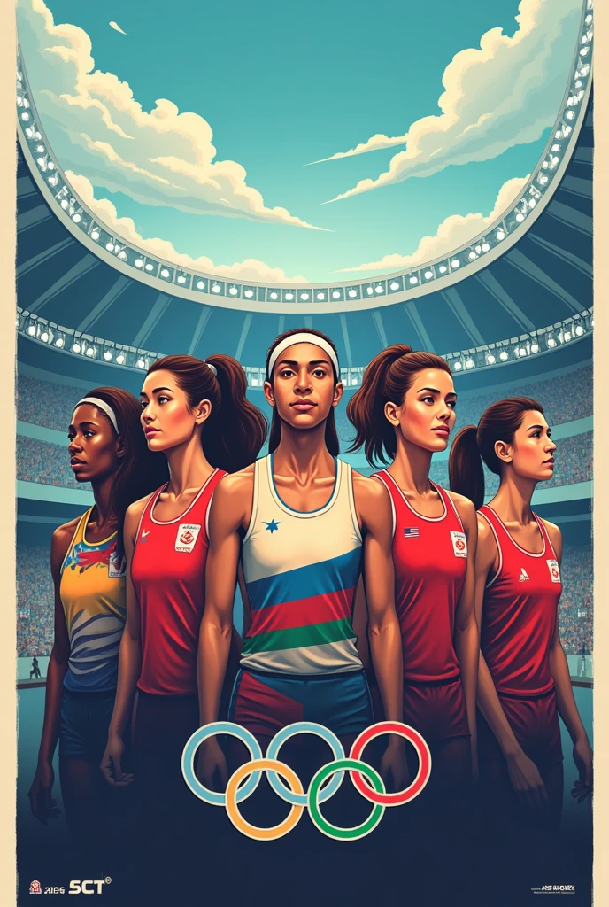 Make an advertising poster for the Olympic games showing the Olympic spirit