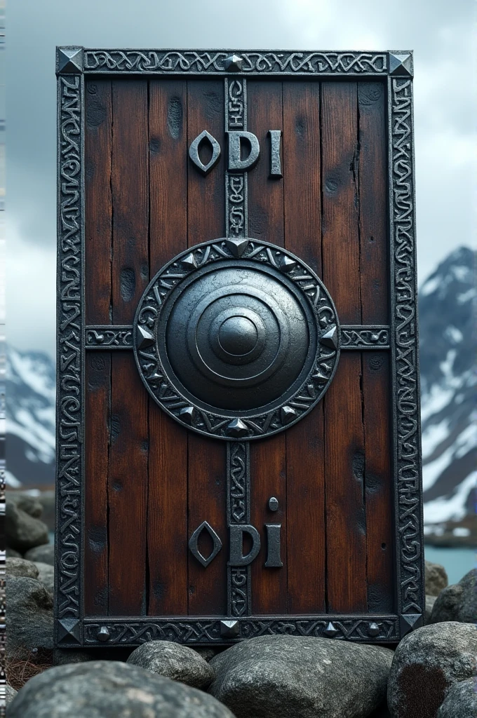 Image of a Viking shield with the initials ODI