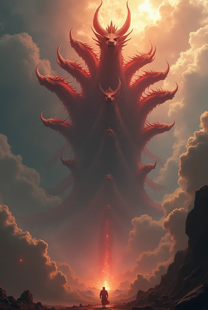
Revelation 12:3 NTLH
[3] And another sign appeared in heaven: It was a huge red dragon with seven heads and ten horns and a crown on each head.. 

