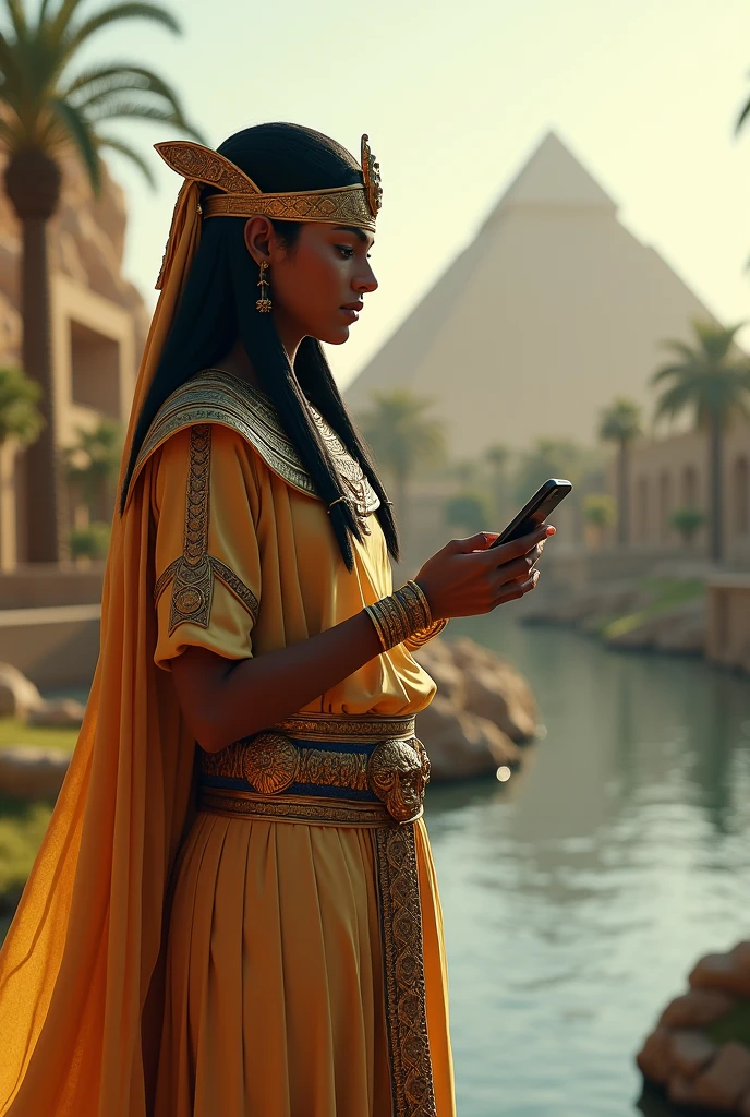 Nile character mit einem Handy