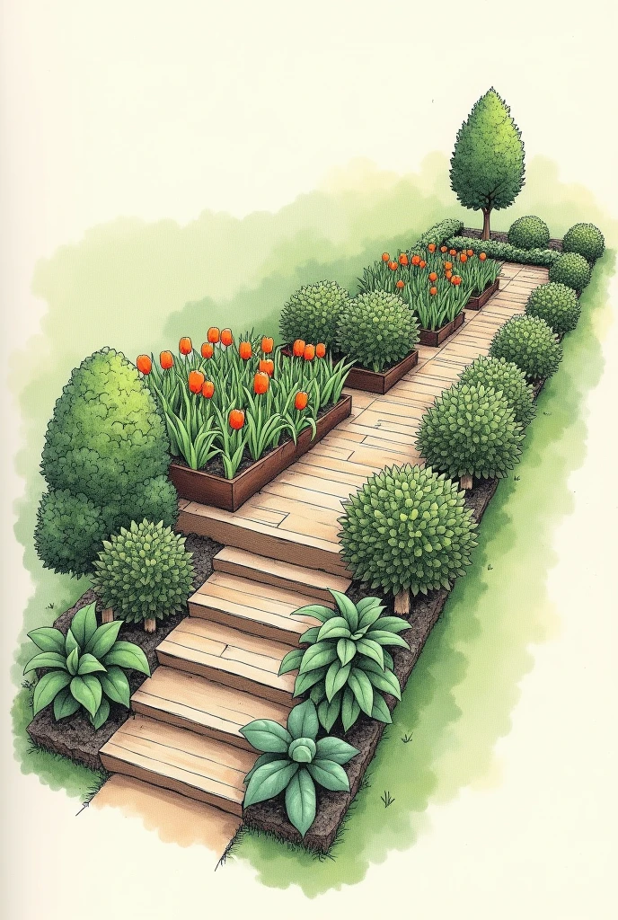 A sketch of a triangular staircase-shaped vegetable garden 