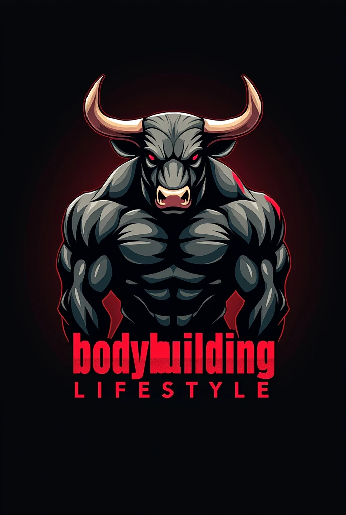 Design a powerful and dynamic logo for a bodybuilding brand featuring a strong, muscular bull as the central figure, symbolizing strength, power, and determination. The bull should have well-defined muscles, with a stance that conveys energy and dominance, embodying the essence of bodybuilding. Use sharp, angular lines to emphasize the bull's muscular build and add a sense of intensity. Incorporate bold, dark tones like black, deep red, or metallic gray to create a fierce and commanding presence. The logo should include the word 'BODYBUILDING' in a bold, modern font that complements the aggressive and energetic vibe of the design.