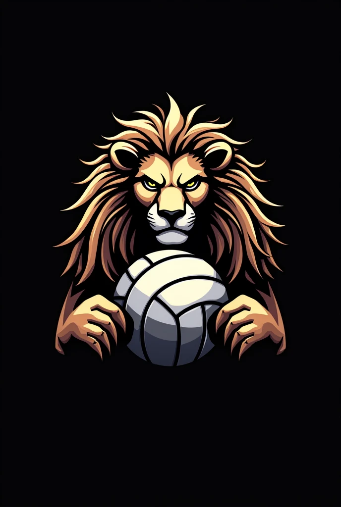 Create a logo for a volleyball team that is black and has a lion on the sides and a volleyball in the middle and is called the Lion of Judah.