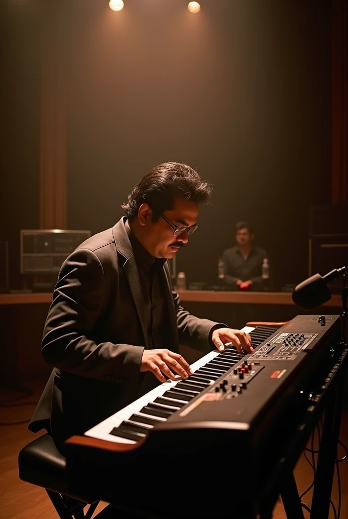 Show a music director AR Rahman playing keyboard 