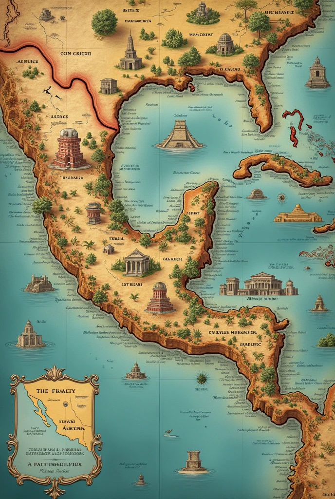 a map showing the location of the cultures: Olmec, aztecs, Chichimecas and Mayans