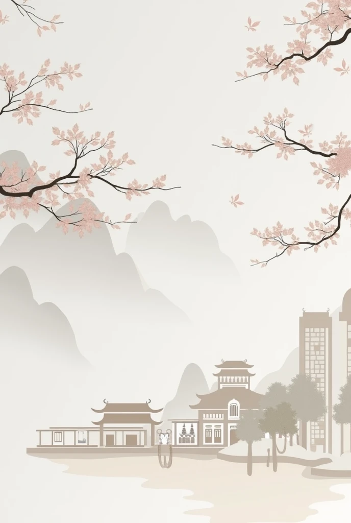 Chinese style，landscape，architecture，abstract，Ink Painting，Elegant，Light paper texture
