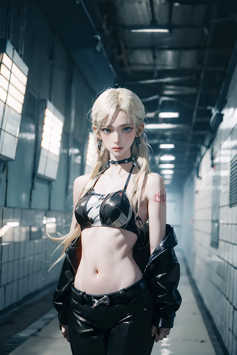A beautiful and sweet cyberpunk blonde, a digital painting of a woman with Love Makeup with arrows, Heart-shaped makeup, cgsociety, gothic art, dystopian art, detailed painting, behance hd, figurative art, anime aesthetic, deep photography, Ilford HP5 film, crushed blacks, depth of field, dark photo, film grain, shadows, natural light