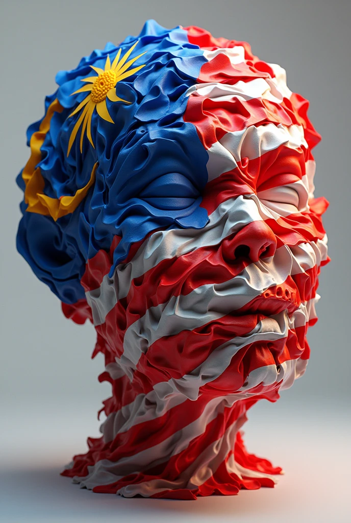 3d malaysian flag logo,repeated pattern,highly detailed,vibrant colors,realistic lighting,masterpiece,(best quality,4k,8k,highres,masterpiece:1.2),ultra-detailed,(realistic,photorealistic,photo-realistic:1.37),photorealistic,3D render,canvas,dynamic composition,studio lighting,physically-based rendering,extreme detail description,professional,vivid colors,bokeh. Human face underneath