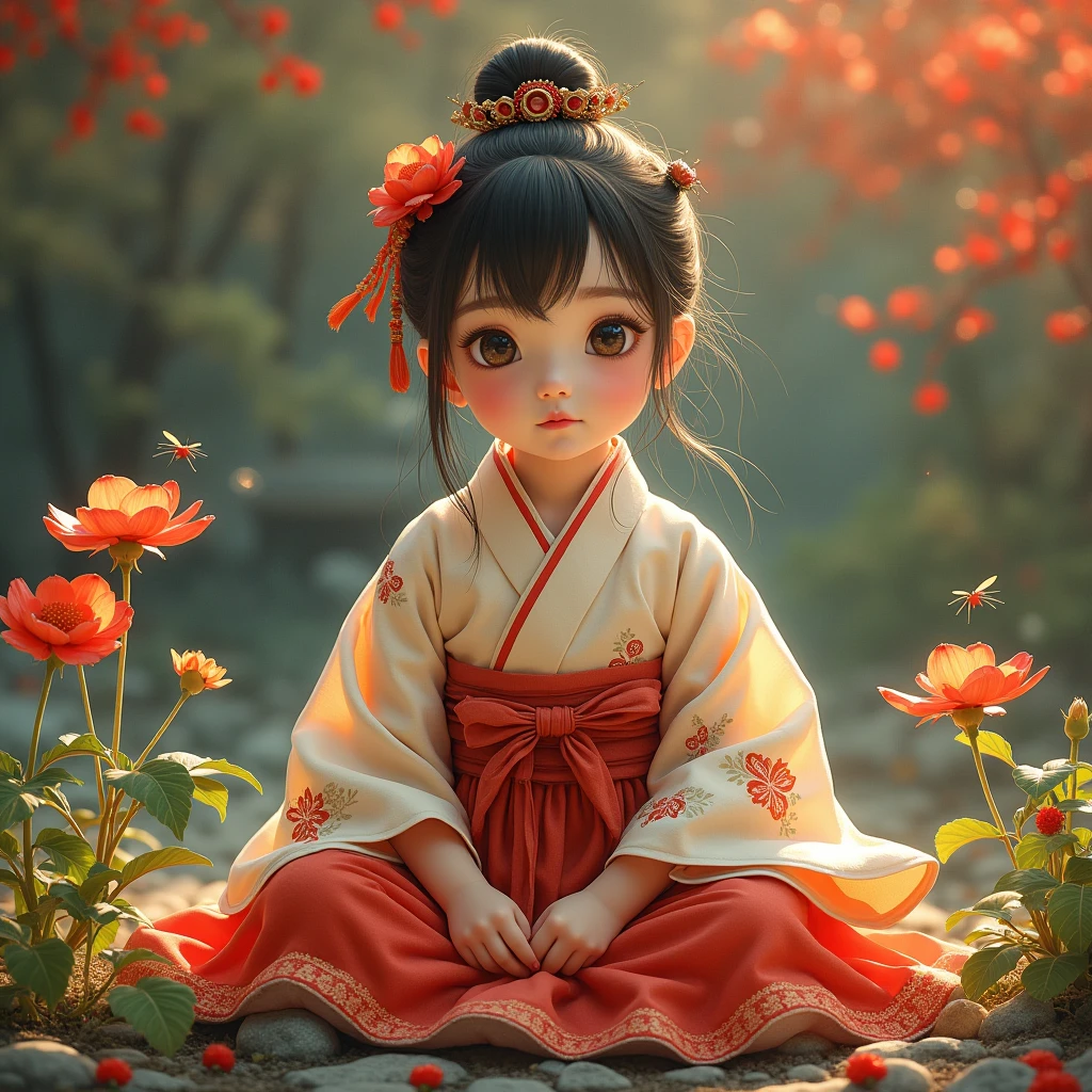A little child plays in the petals of cherry blossoms. ultra realistic, sharp detail, high resolution, ultra detailed, dreamlike, ethereal, bright colors, bokeh.