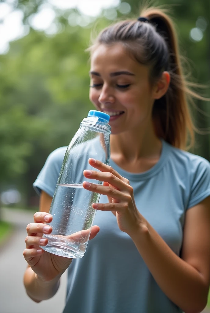 person using aquaclean product. The AquaClean product is a reusable bottle designed to purify water efficiently and safely., Perfect for people who want to stay hydrated with clean water