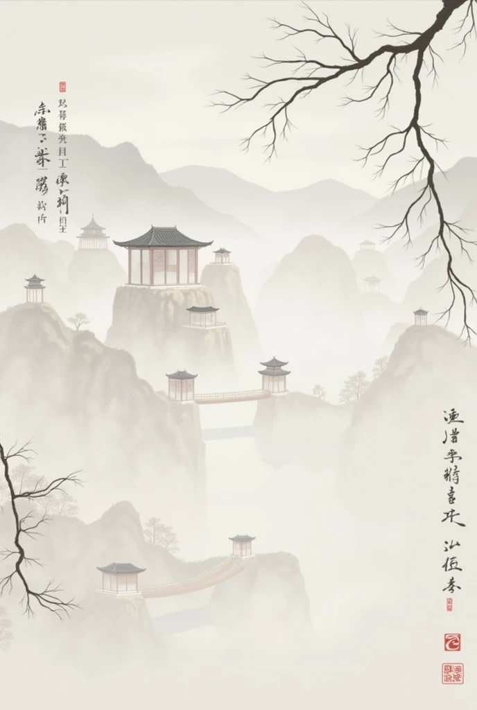Chinese style,landscape,architecture,abstract,Ink Painting,Elegant,poster design,Perfect composition