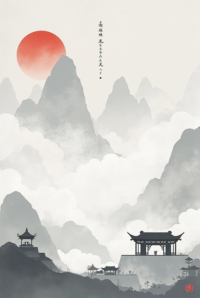 Chinese style，Mountain，cloud，architecture，abstract，Ink Painting，Elegant