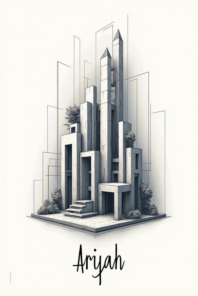 make a complex logo of word "Ariyah" . with a sketch logo of an architectural concept logo